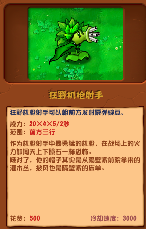 植物大戰(zhàn)僵尸雜交版狂野機(jī)槍射手圖鑒