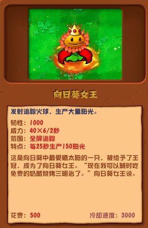 植物大戰(zhàn)僵尸雜交版向日葵女王圖鑒