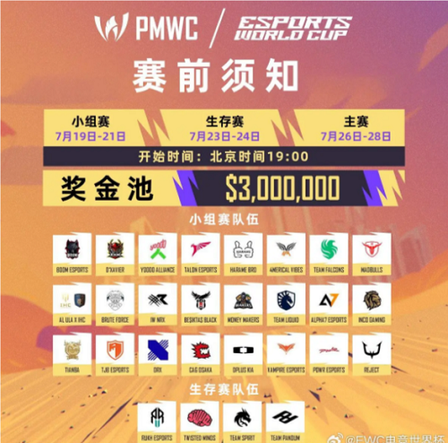 EWC和平精英項(xiàng)目賽程