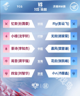 KPL7月23日戰(zhàn)隊(duì)首發(fā)