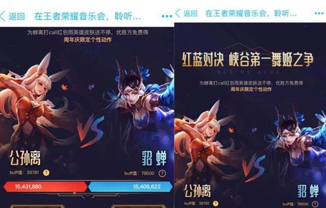 王者榮耀音樂盛典投票活動：阿離貂蟬票數(shù)對調(diào)，貂蟬藍(lán)方獲勝
