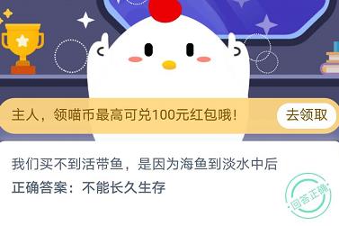 我們買不到活帶魚是因?yàn)楹ｔ~到淡水中后？11月9日螞蟻莊園今日答案