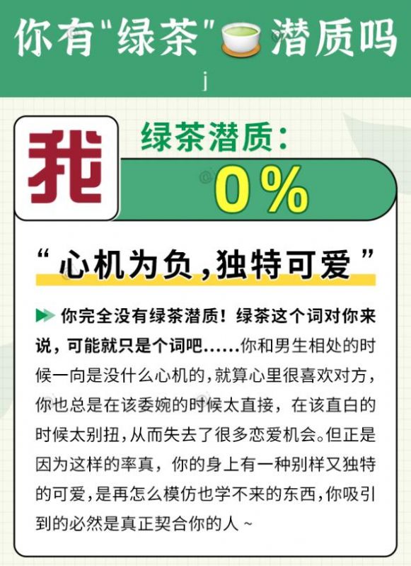 你有綠茶潛質(zhì)嗎測(cè)試游戲答案完成版截圖1