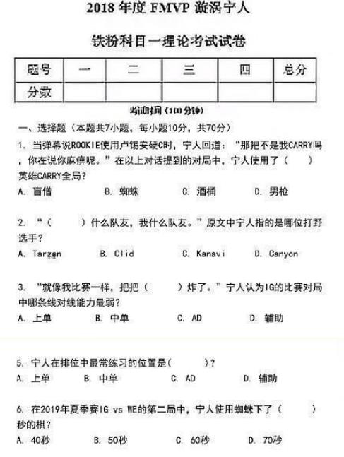 寧王打野科目一試卷測(cè)試版截圖1