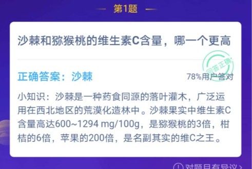 沙棘和獼猴桃哪個(gè)維c多 沙棘和獼猴桃螞蟻莊園答案