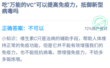 螞蟻莊園吃萬能的VC答案 吃維c能預(yù)防新型冠狀病毒嗎