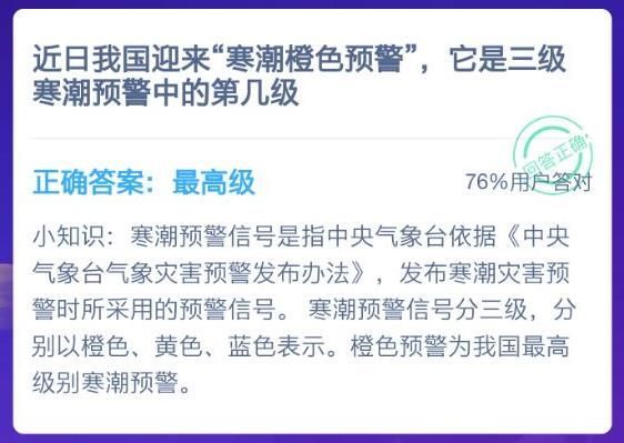 寒潮橙色預(yù)警是三級寒潮的第幾級 寒潮橙色預(yù)警信號級別螞蟻莊園