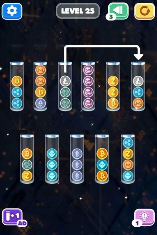 硬幣分類排序游戲版（Sort Crypto Coin Sort Puzzle Game）截圖1