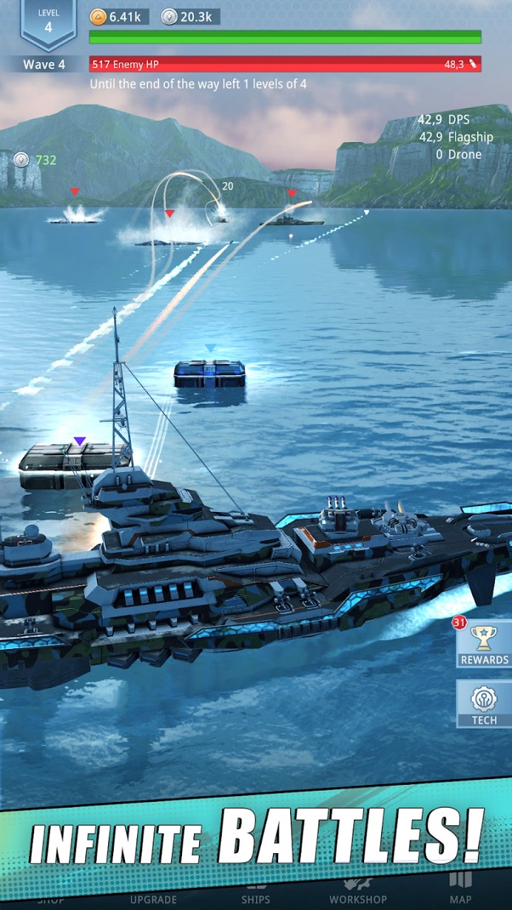 艦隊戰(zhàn)艦射擊游戲安卓版（Idle Fleet Warship Shooter）截圖3
