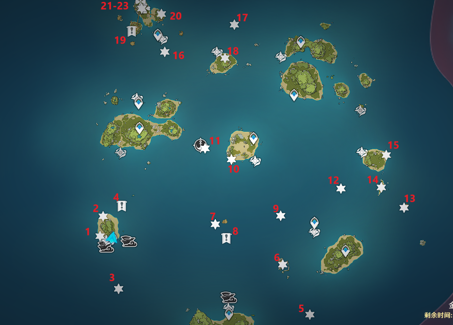 原神海島寶箱第一階段位置大全：2.8第一階段海島寶箱位置分布圖